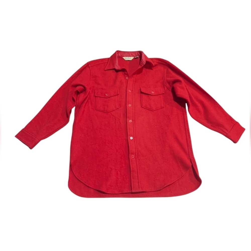 LL BEAN Red Heavy Lumberjack Wool Shirt Hunting Jacket Shacket Overshirt XL